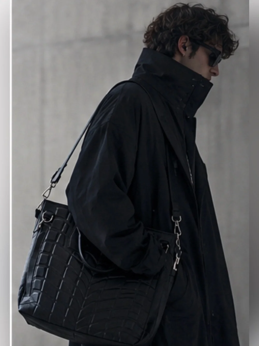 Alexander Wang Oversized Embossed Leather Architectural Techwear Shoulder Bag